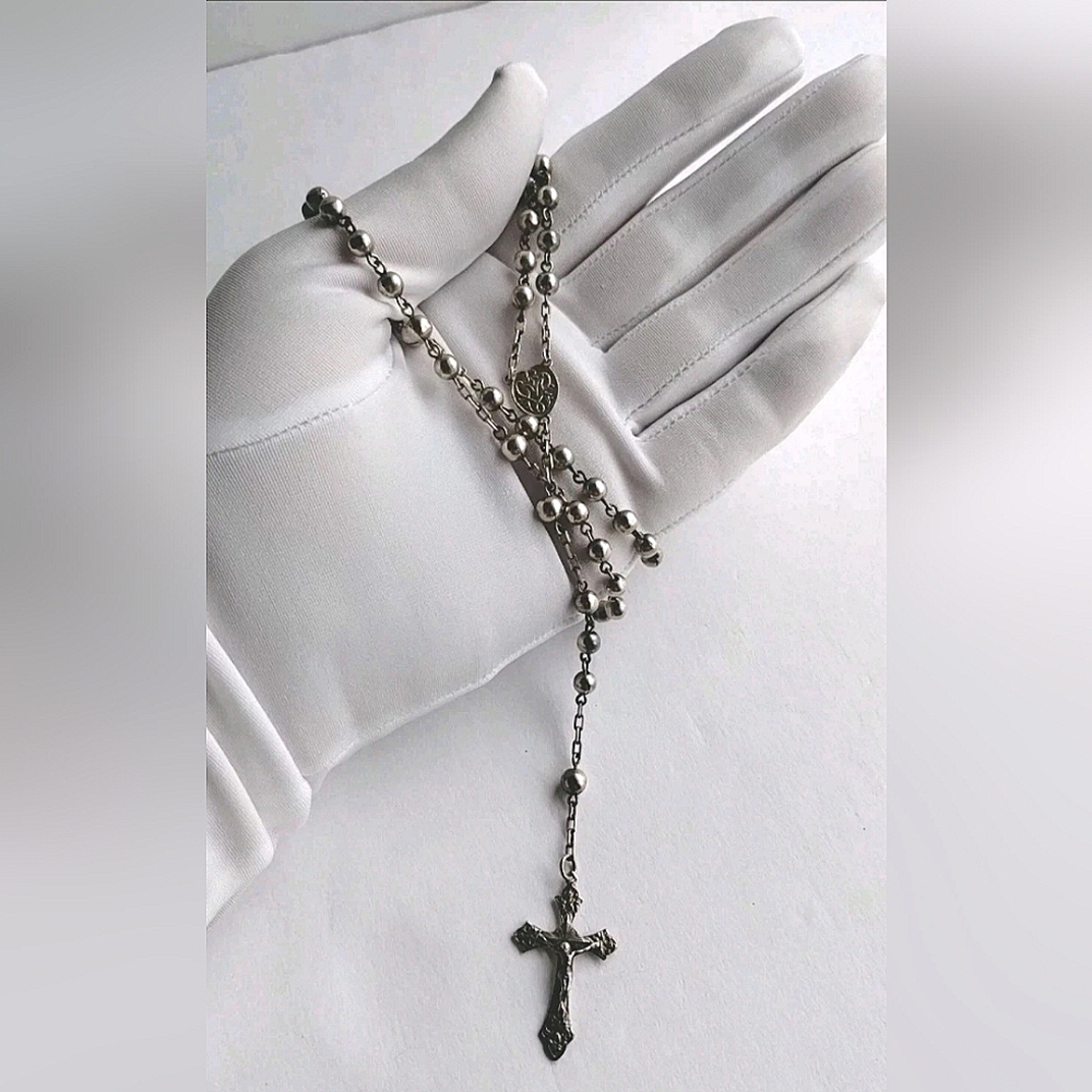 Vintage Sterling Silver 800 Rosary Crucifix Catholic Roma Rome Italy